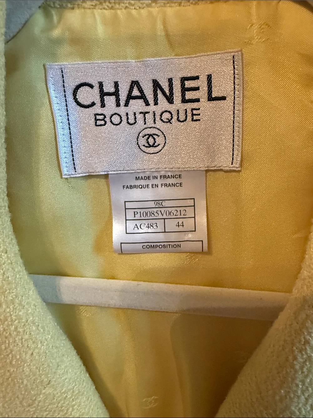 CHANEL Boutique Pale Yellow Boucle Tweed Blazer
